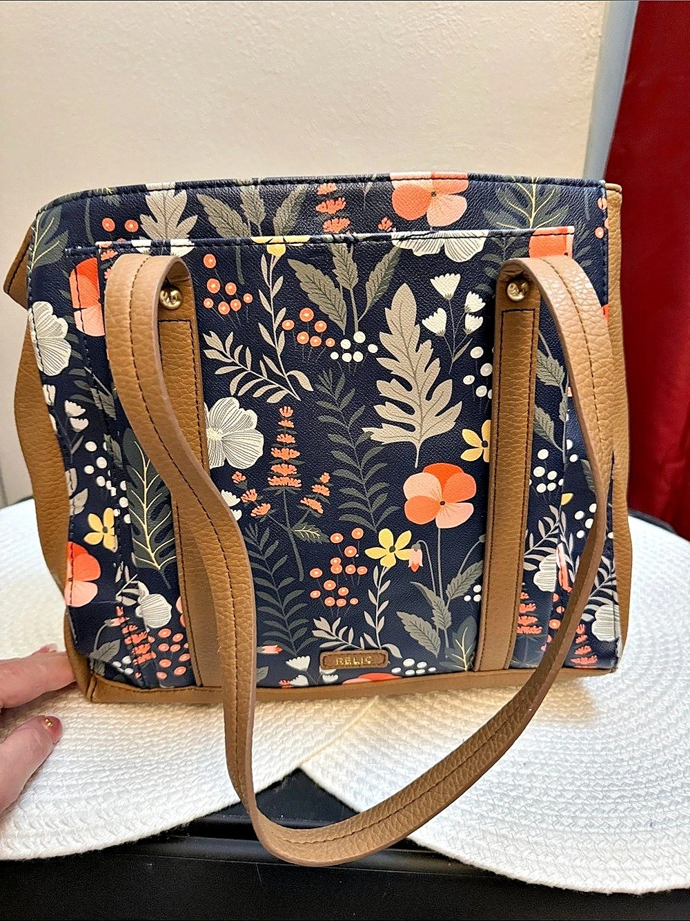 Relic Floral Tote Bag in Blue & Brown